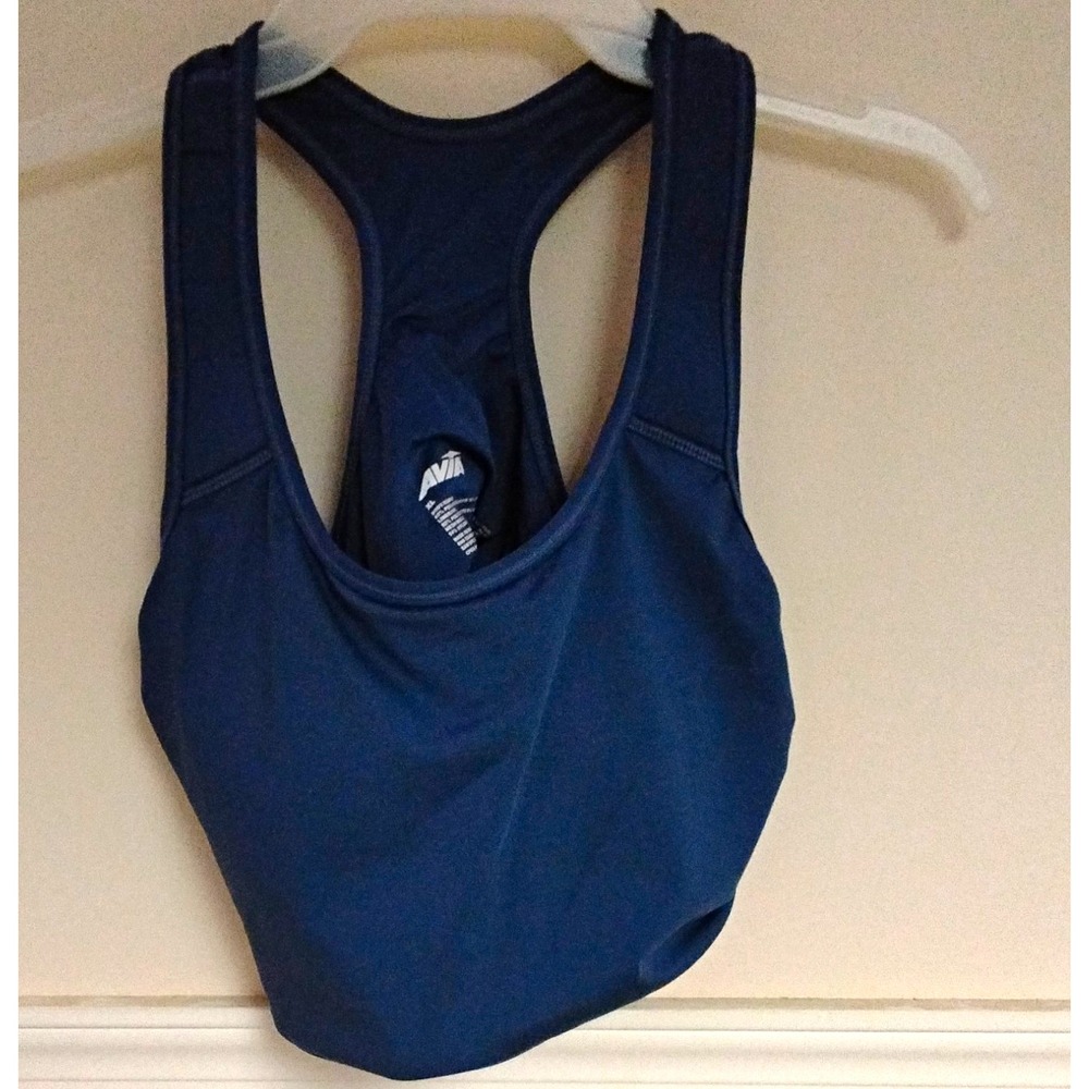 Avia Women's Sports Bra XL Blue Racerback Wireless Medium Support Pullover Logo